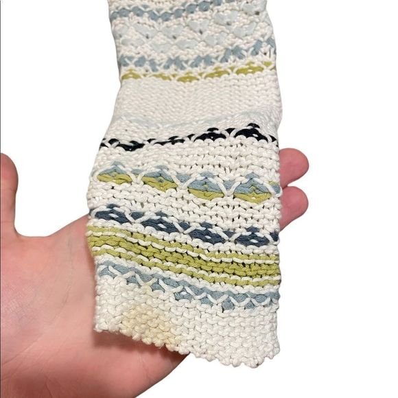 J. Jill White Blue Green Striped Long Sleeve Long Line Knit Crochet Cardigan Top - Picture 5 of 7